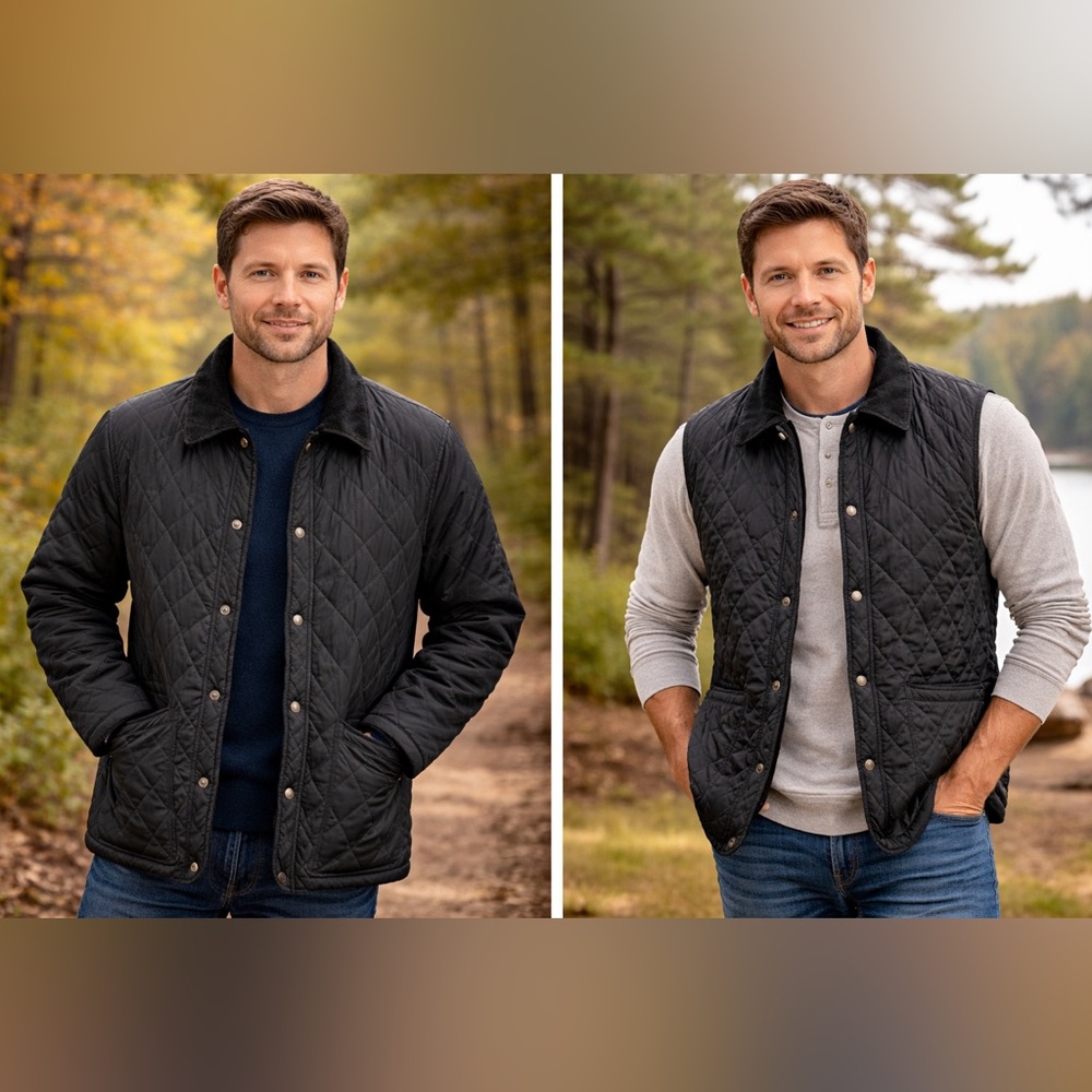 Men's Black Quilted‎ 2 in 1 Jacket